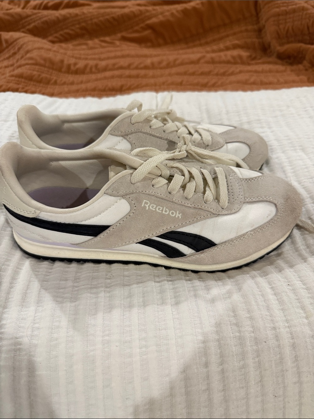 Reebok Suede-Trim Low Top Sneakers in White, Light Gray & Black